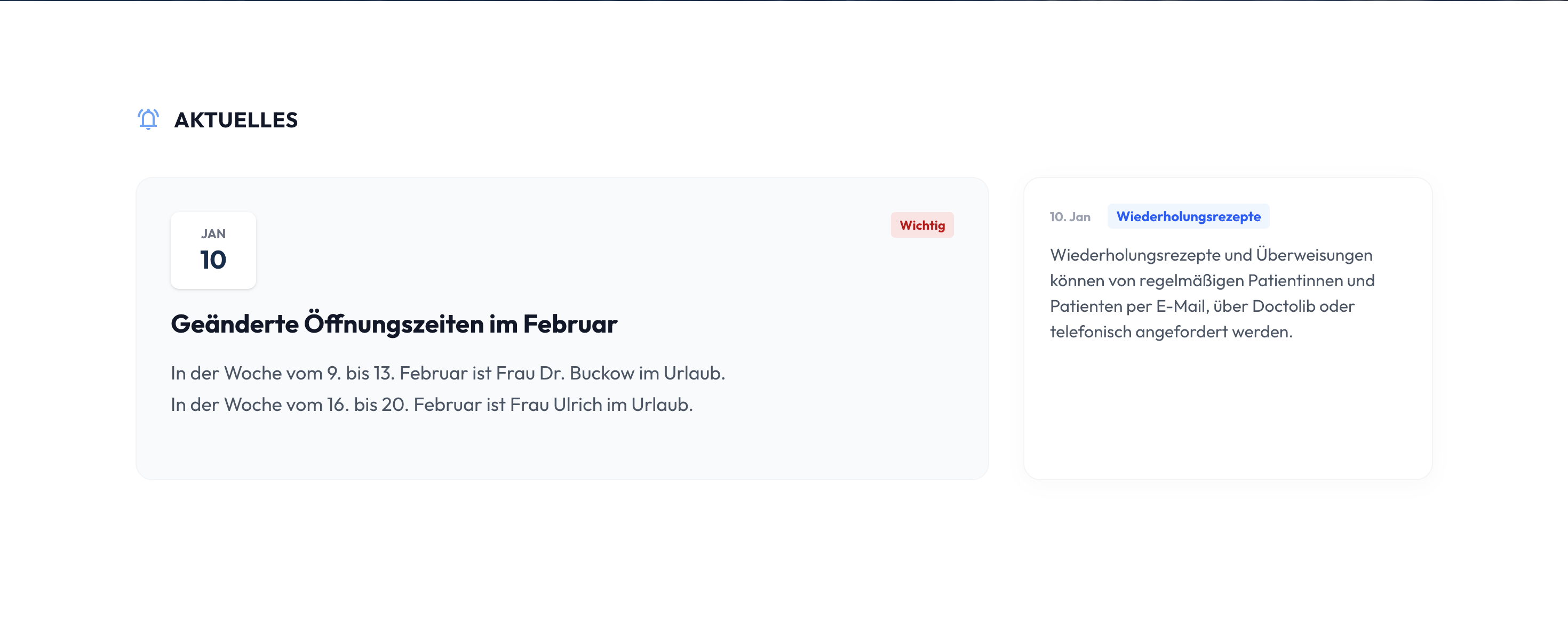 Aktuelles Section mit Informationshierarchie